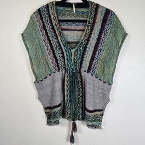 Free People Moonlit Path Sweater Top Women's XS Teal Purple Mohair Boho READ